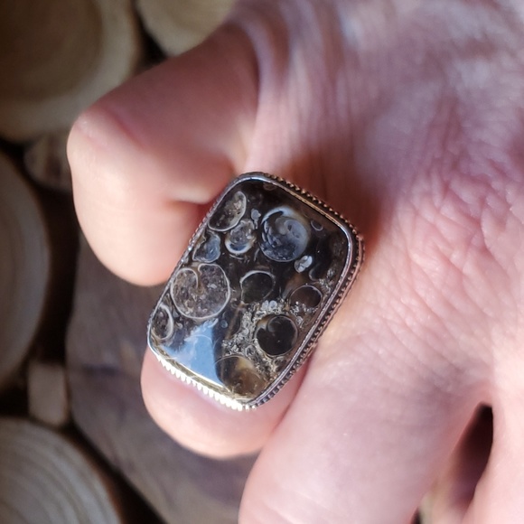 New Turritella Agate Fossil 925 Silver Ring. - Picture 13 of 16